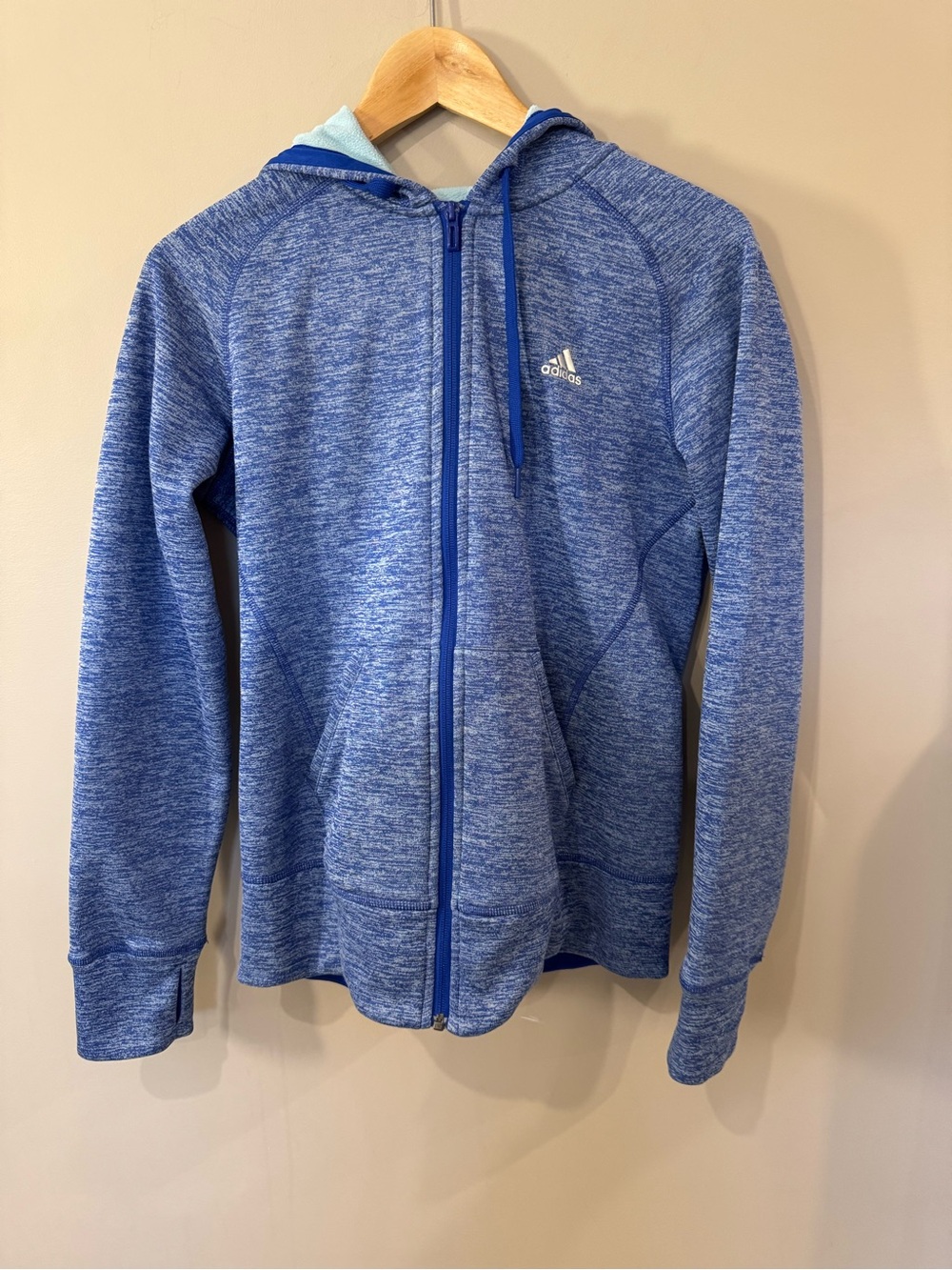 Adidas ClimaWarm Full Zip Hoodie Blue Womens Small Fleece Lined - Picture 3 of 11